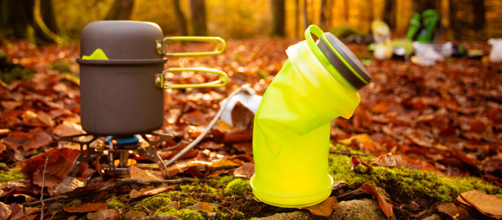 collapsible water bottles - folded bottle with camp stove