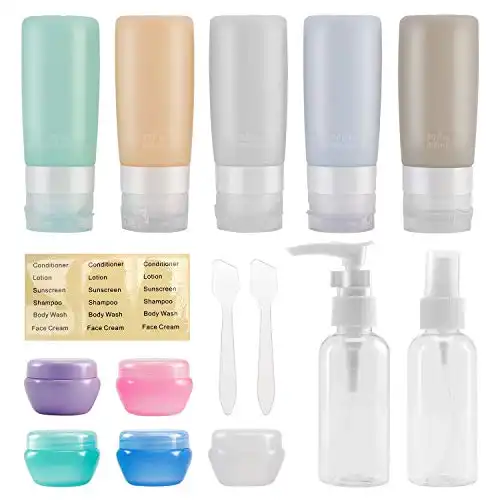 Beveetio Travel Bottles TSA Approved 15 Pack Silicone Refillable Containers