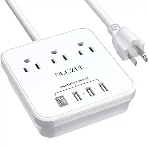 NUOZHI Cruise Essentials 6 Ft Power Strip with 3 Outlets and 4 USB Ports